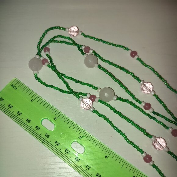 Pink Quartz Beads Green and Pink Necklace Beaded Long wrap 1, 2, 3, 4 layers - Picture 8 of 8